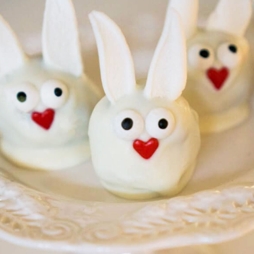 easter bunny truffles on plate