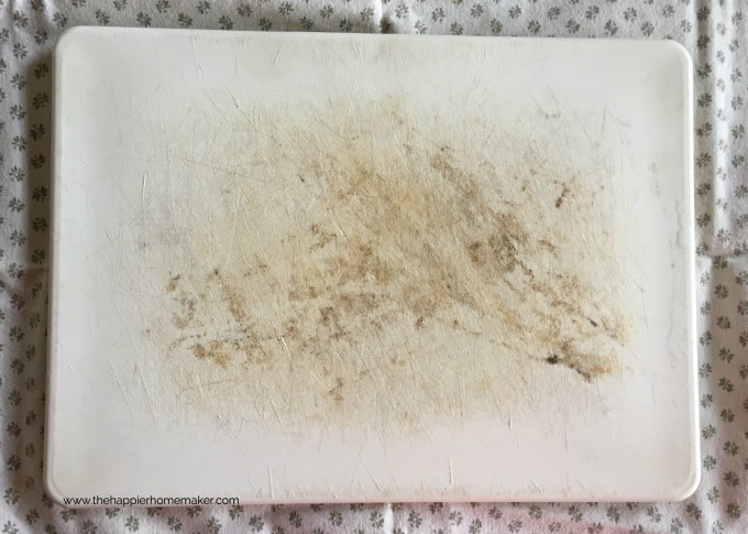 Dirty White Plastic Cutting Board With Dark Stains Scratch Stock