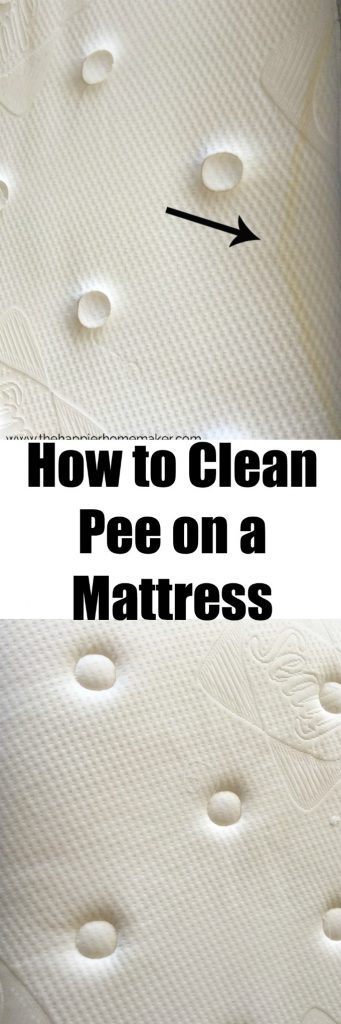 The words \"how to clean pee on a mattress\" on top of a bare mattress