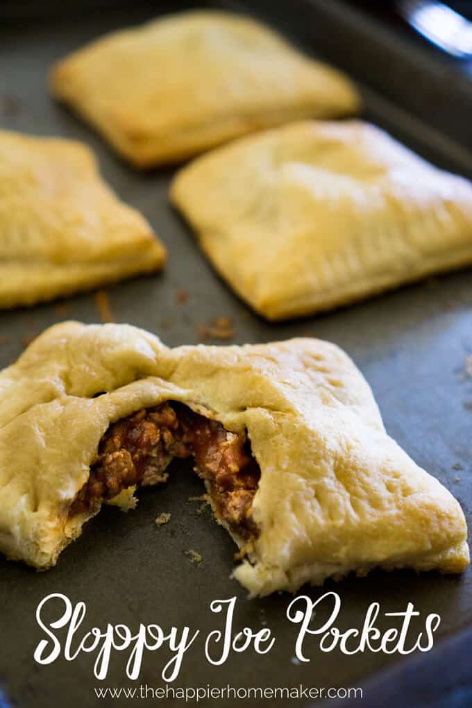 A close up of Sloppy Joe Pockets with the front pulled slightly apart to show the inside