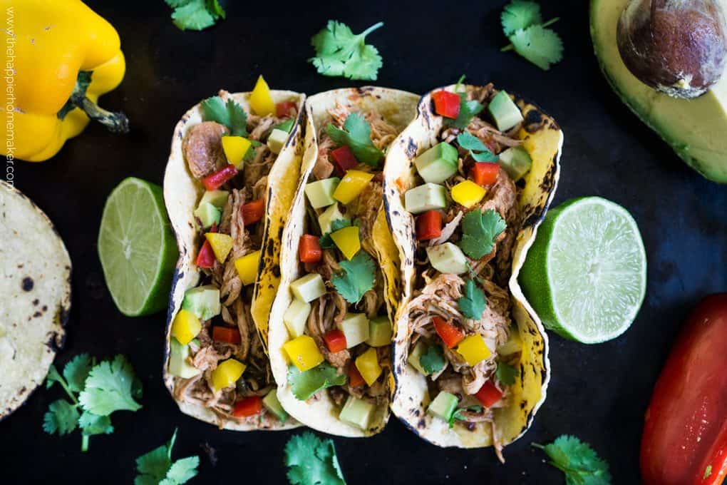 Spicy Slow Cooker Chicken Tacos The Happier Homemaker   Spicy Crockpot Chicken Tacos E1562622310526 