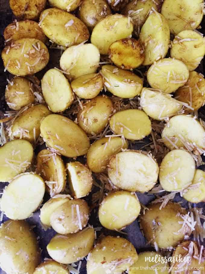 A close up of parmesan roasted potatoes 