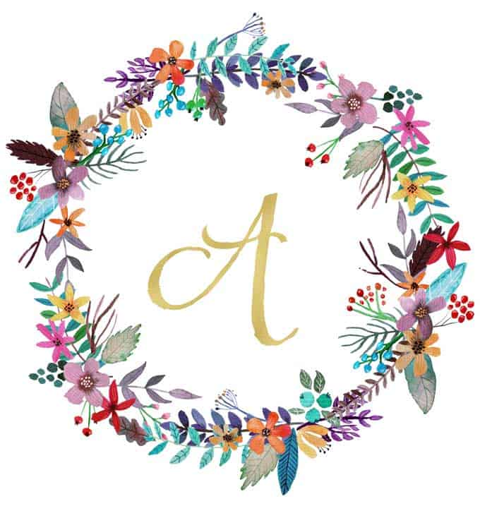 colorful wreath with the letter A in the middle