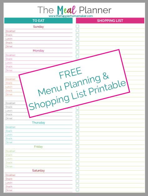 free menu planning printable