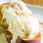 baked peaches topped with ice cream