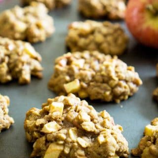 A close up of cinnamon apple oatmeal cookies