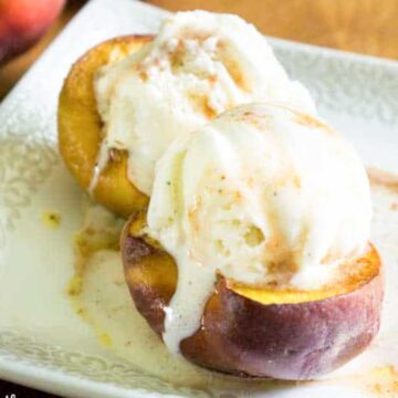 baked peaches with ice cream