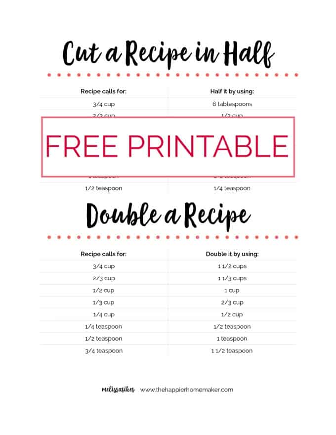 worksheet to double or halve a recipe
