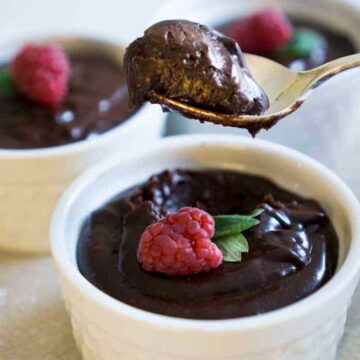 spoon with chocolate mousse