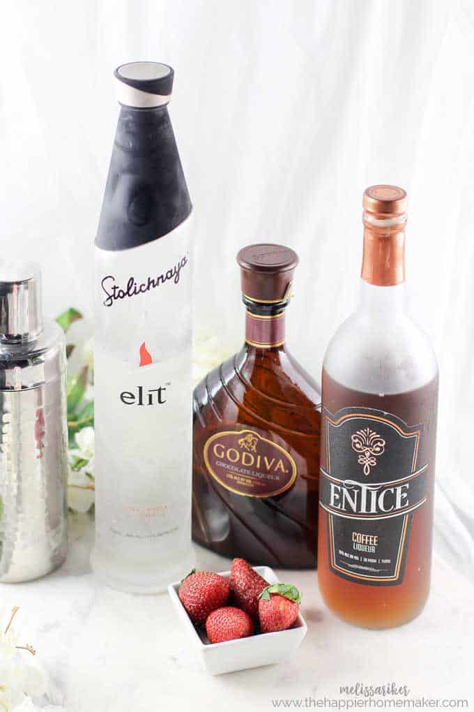 chocolate martini ingredients in bottles