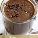 text reading healthy coffee smoothie over close photo of chocolate smoothie in glass mug