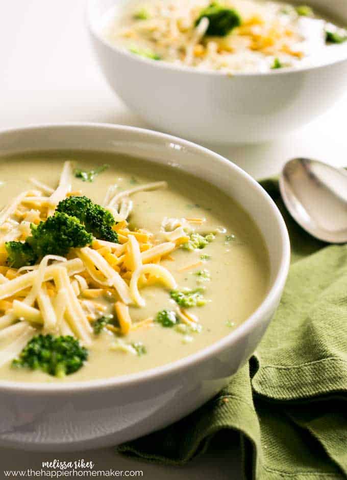broccoli Cheese Soup in white bowls