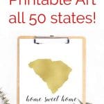Free printable state art "Home Sweet Home" includes versions for all 50 US states!