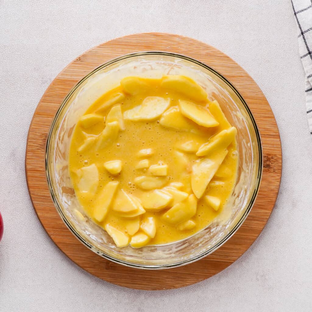 apple slices in cake batter