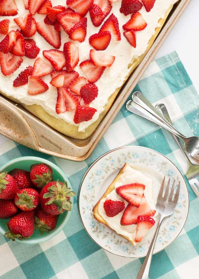 strawberry cream puff cake in a baking tra