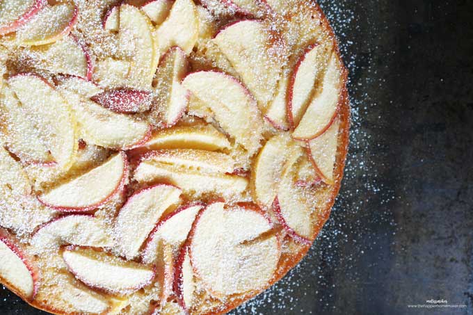 A close up of a French apple cake after baking