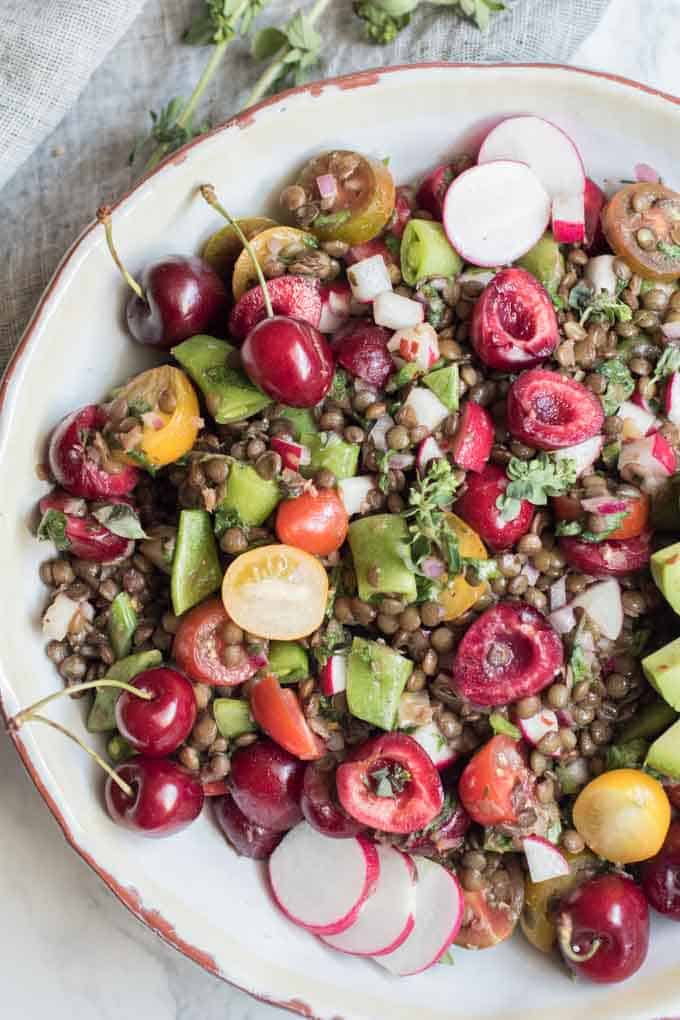 Farmers Market Lentil Salad with Fresh Cherries