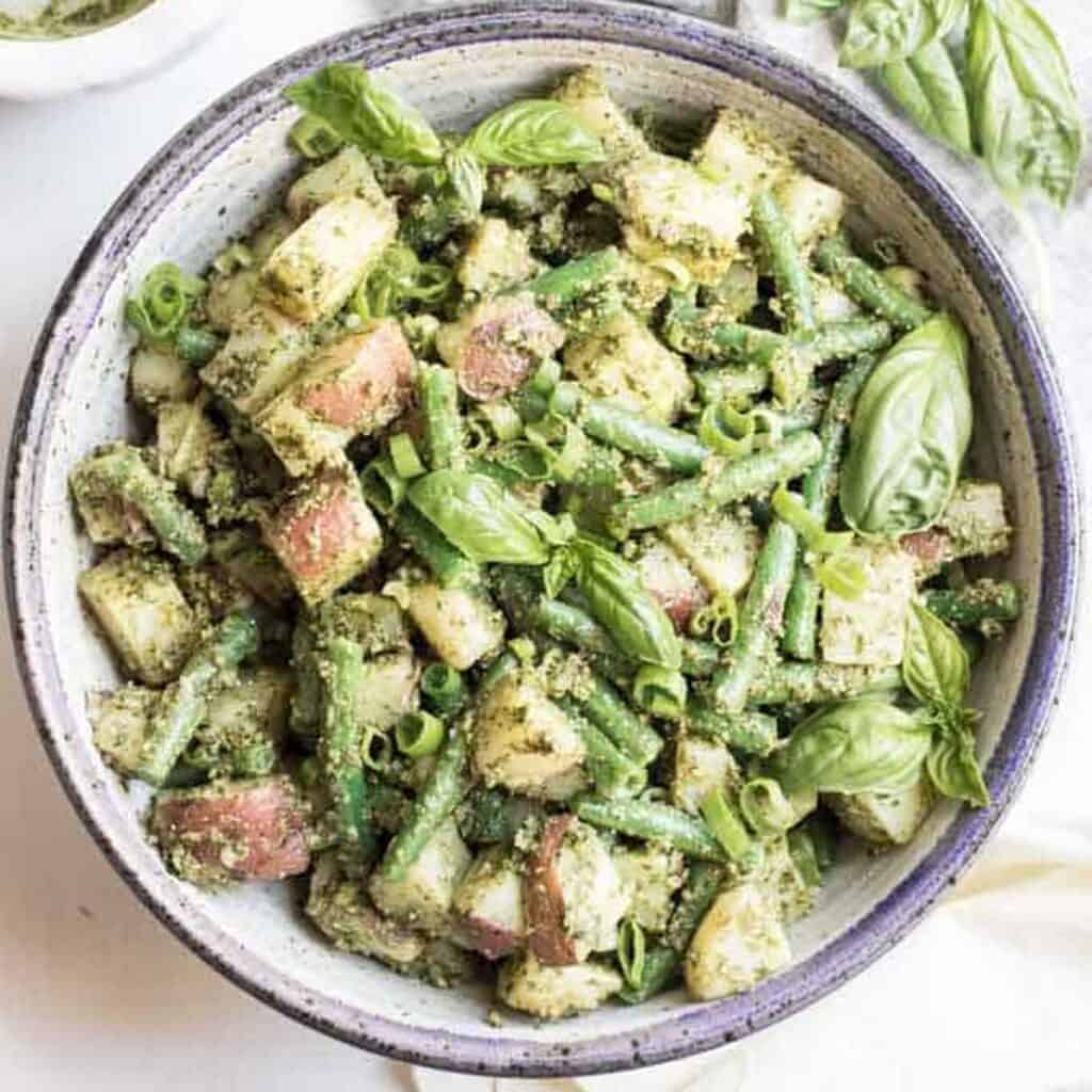 pesto potato salad in large bowl