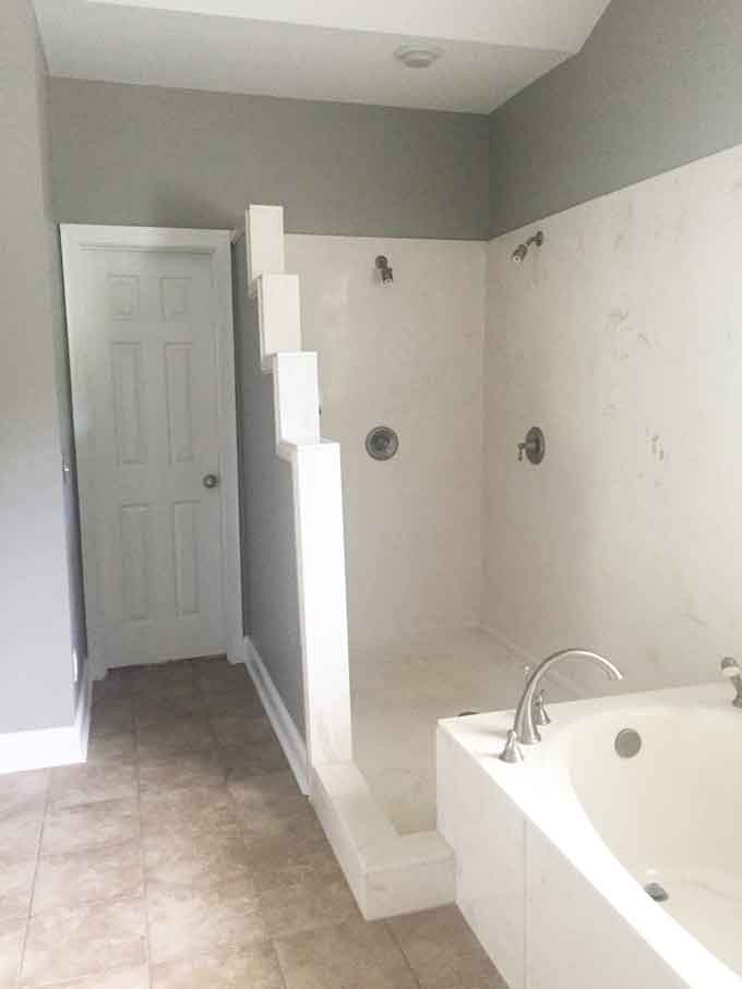 After picture showing the bathroom painted gray