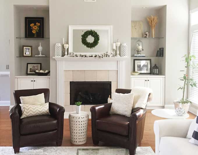 Neutral Autumn decor in a traditional living room