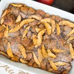 Apple Baked French Toastin white casserole dish