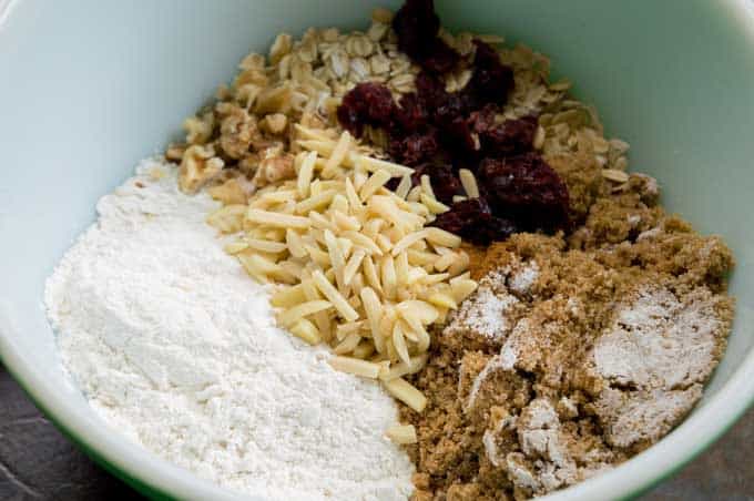 The ingredients for baked apples and oatmeal crisp topping before making the recipe 