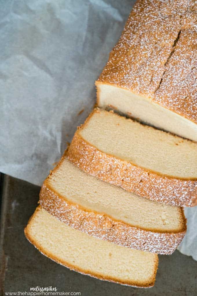 butter pound cake partially sliced