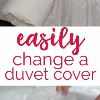 collage changing duvet cover with text reading easily change a duvet cover