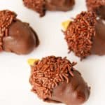 A close up of peanut butter Oreo acorn truffles