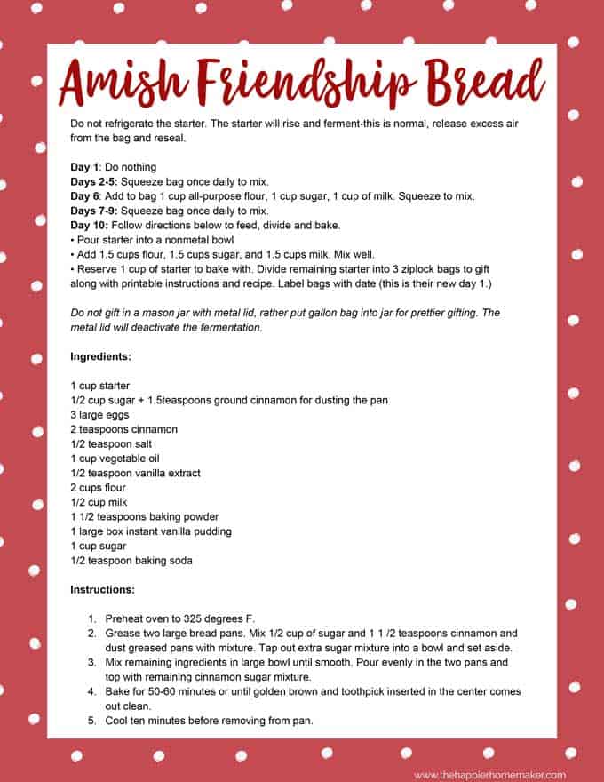 Amish Friendship Bread Instructions Printable   Amish Friendship Bread Recipe 2018 