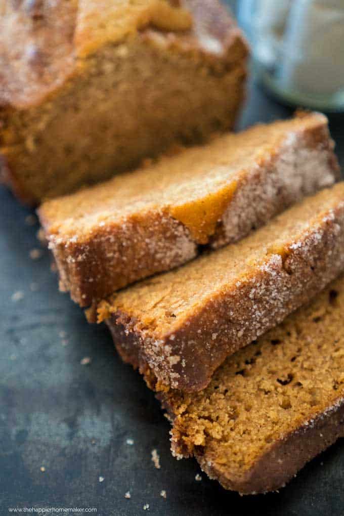 Amish Friendship Bread sliced on baking dish