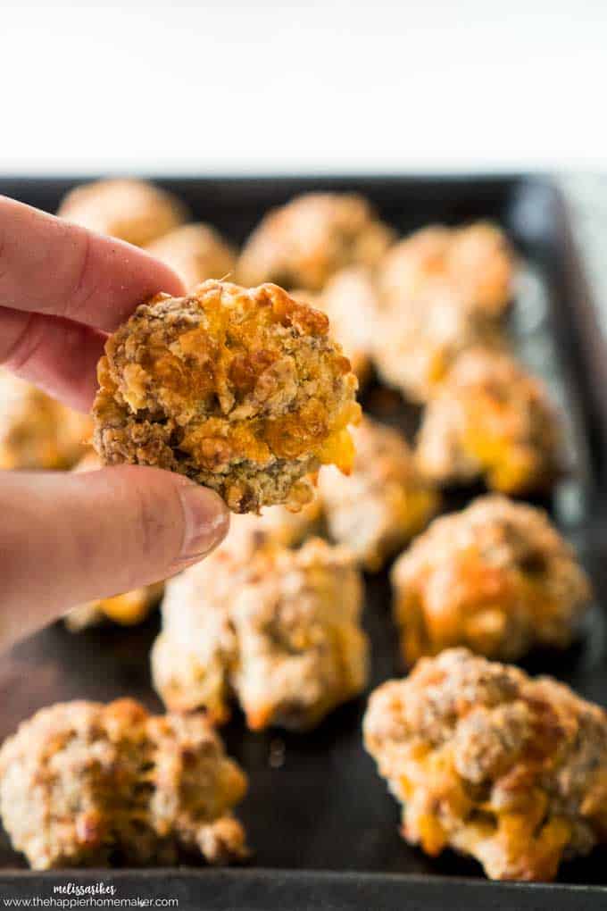 A close up of sausage cheddar ball