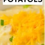 collage of cheesy mashed potatoes with recipe name overlay