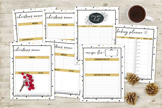 christmas planner pages on wood counter