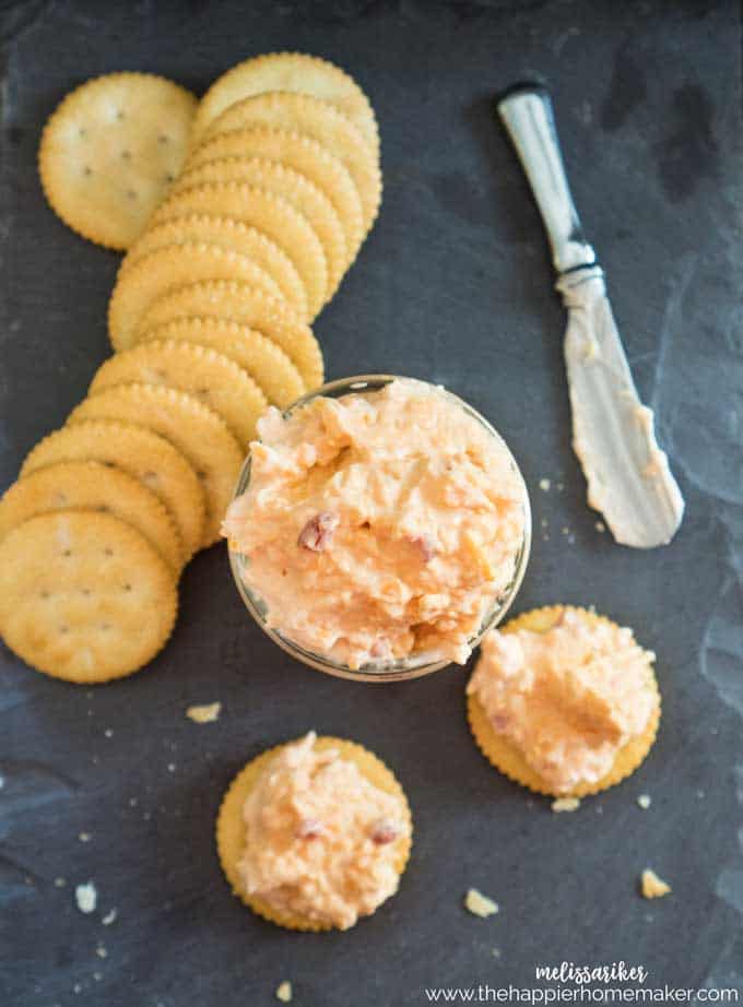 Homemade Pimento Cheese in a jar with ritz crackers