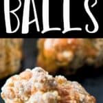 sausage cheese balls on baking sheet with text