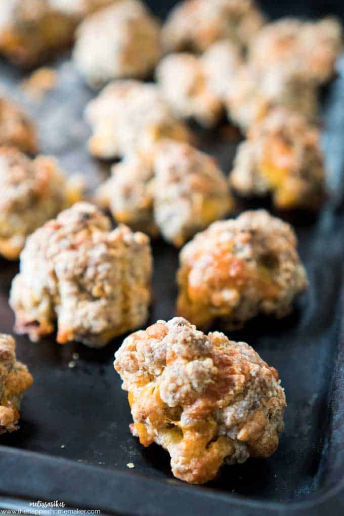 Sausage Cheddar Balls on baking sheet