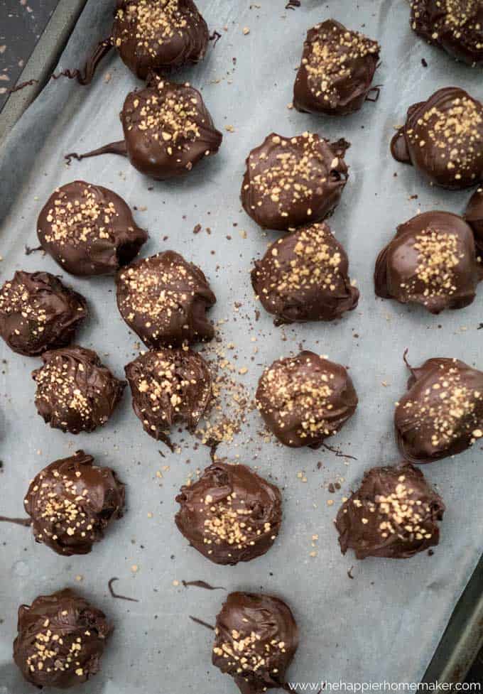 A tray of peanut butter truffles