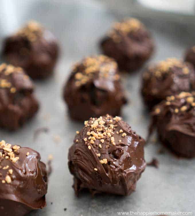 A close up of peanut butter truffles