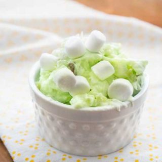 A close up of watergate salad with small marshmallows