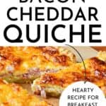 Hearty Bacon Cheddar Quiche pulls together in a snap and is perfect for brunch or potluck dinners! Made in a deep dish pie crust, it is always a hit!