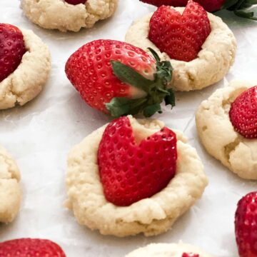 cookie with heart shaped strawberries on top