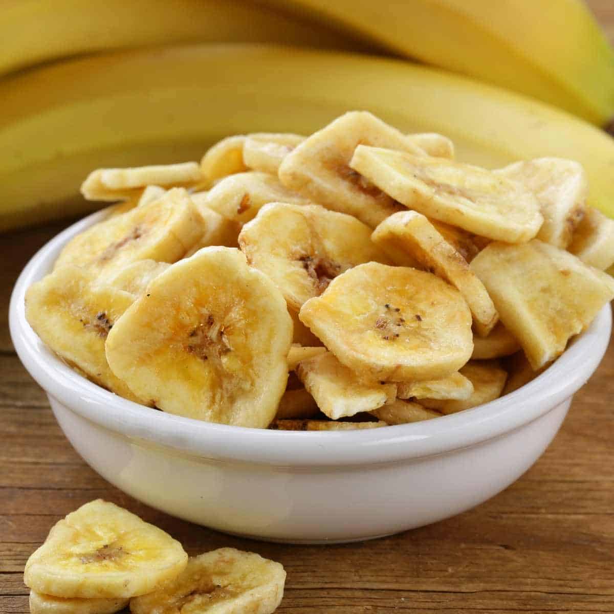 banana chips in white bowl