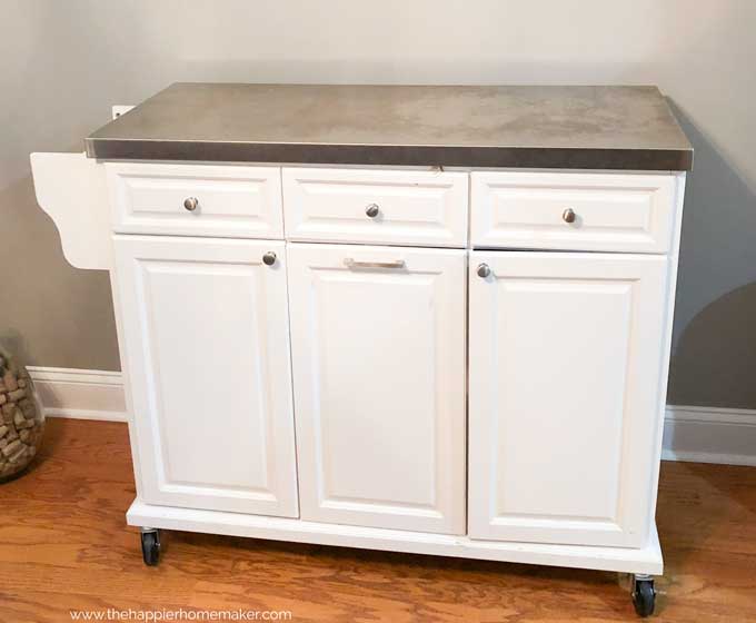 white rolling kitchen island with silver top