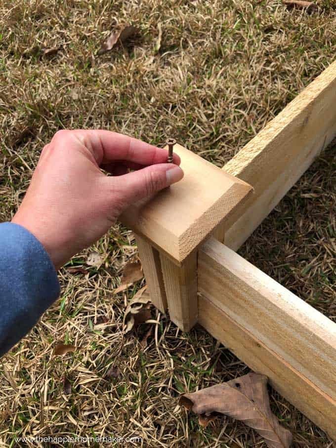 add wood cap to edge of raised garden bed with screw