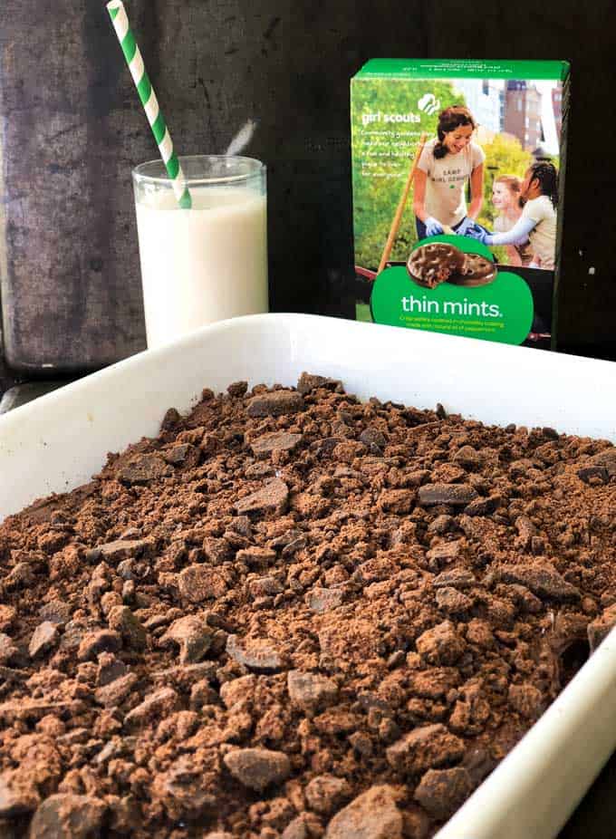 thin mint brownies box of thin mints and glass of milk