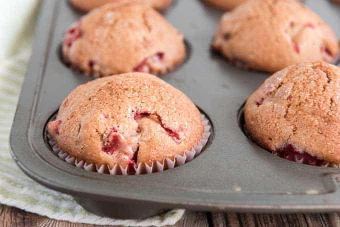 homemade strawberry muffin in muffin pan