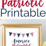 America the beautiful printable in gold frame with text reading patriotic printable
