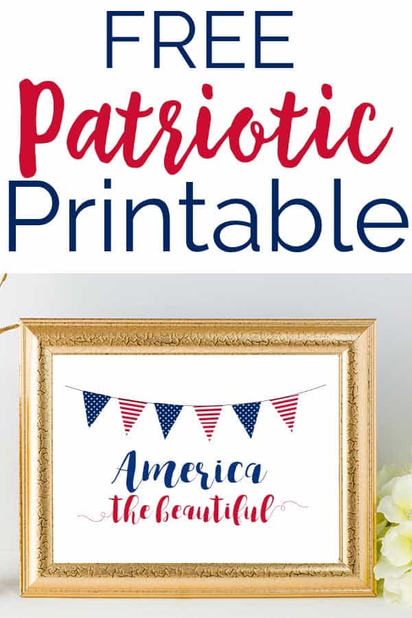 America the beautiful printable in gold frame with text reading patriotic printable