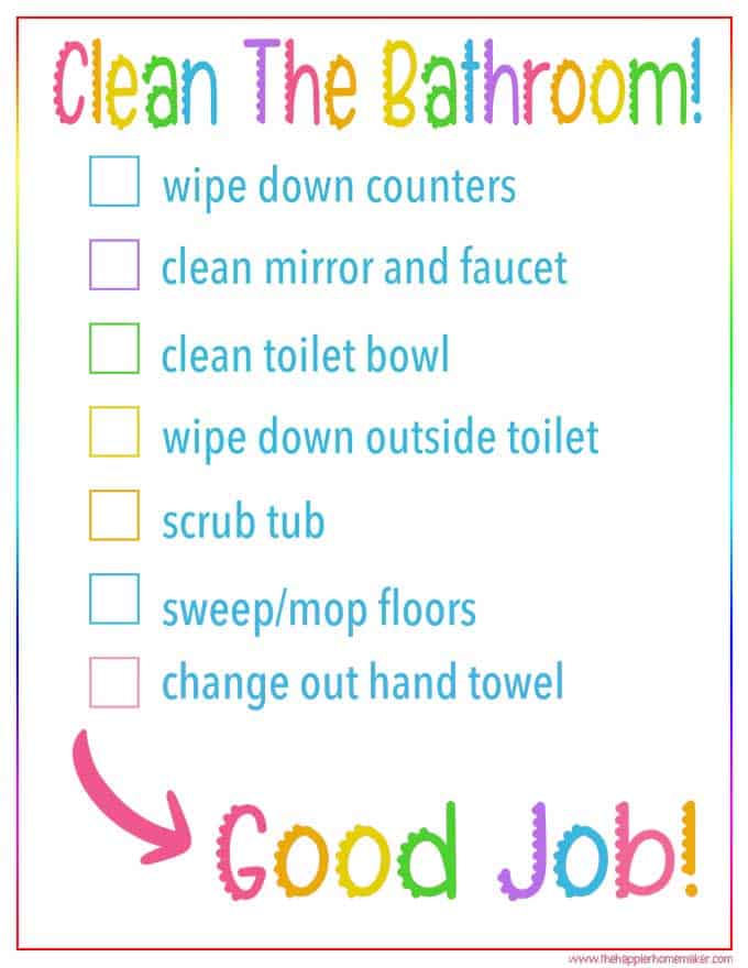 Kid S Bathroom Cleaning Checklist Free Printable Cleaning Checklist